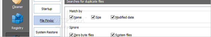 Showing the CCleaner file finder panel